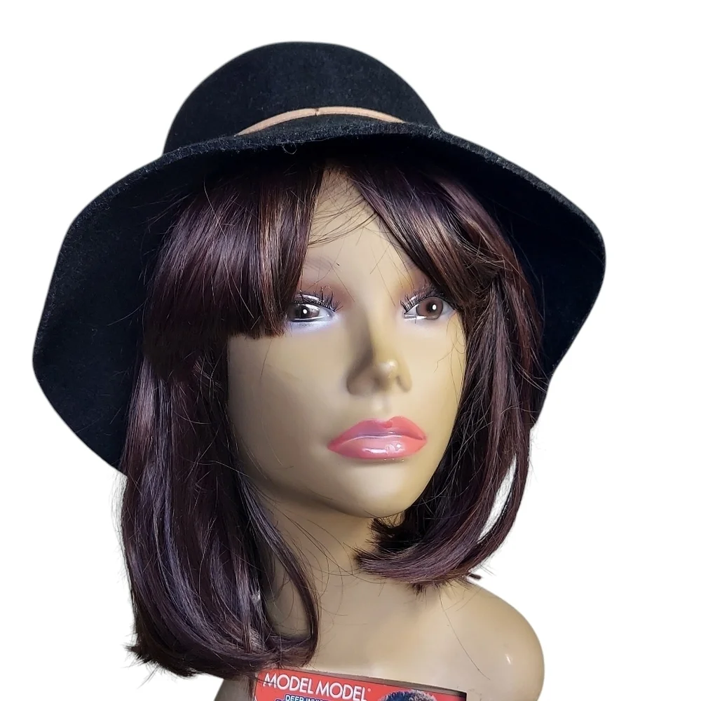 Vintage Saks Fifth Avenue Black 100% Wool Bucket Hat with brown leather accent